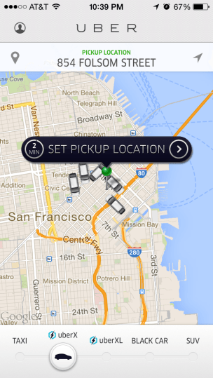 Uber 앱 실행 화면