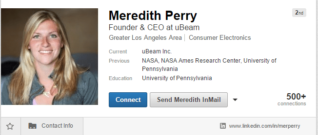 UBeam 창업자 Meridith Perry의 링크드인(LinkedIn) 프로필