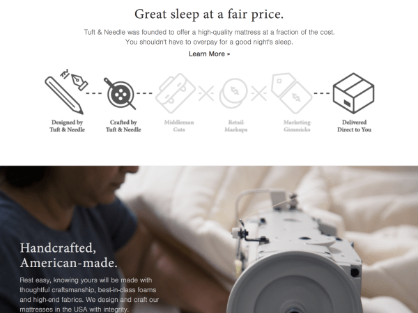 Tuft & Needle 홈페이지