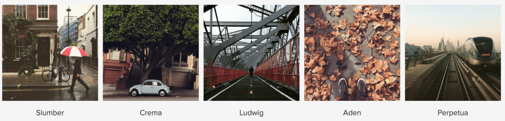 인스타그램이 2014년 말에 추가한 다섯 개의 필터들.